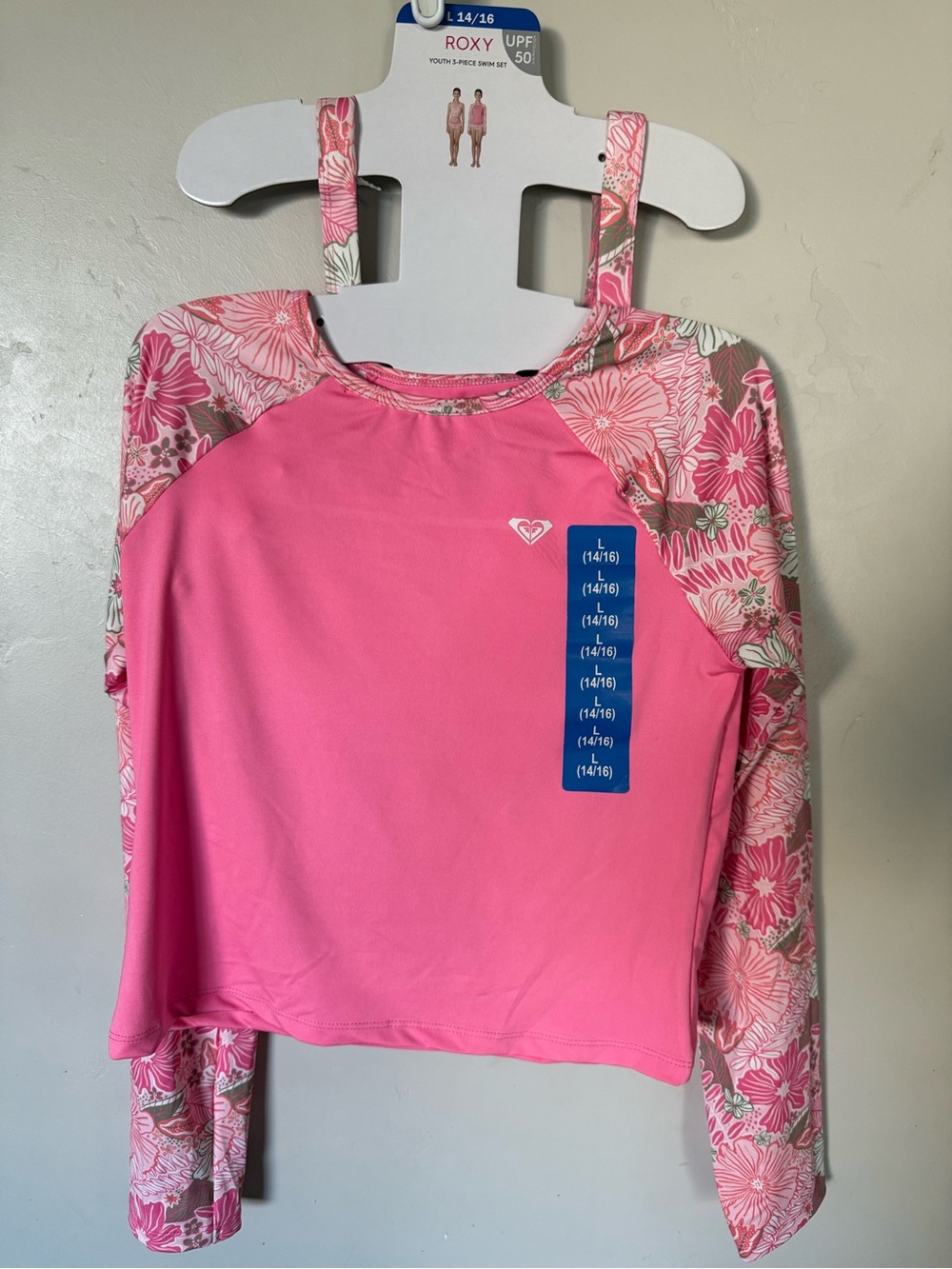 Roxy Pink Floral Girls' Rash Guard Swim Top